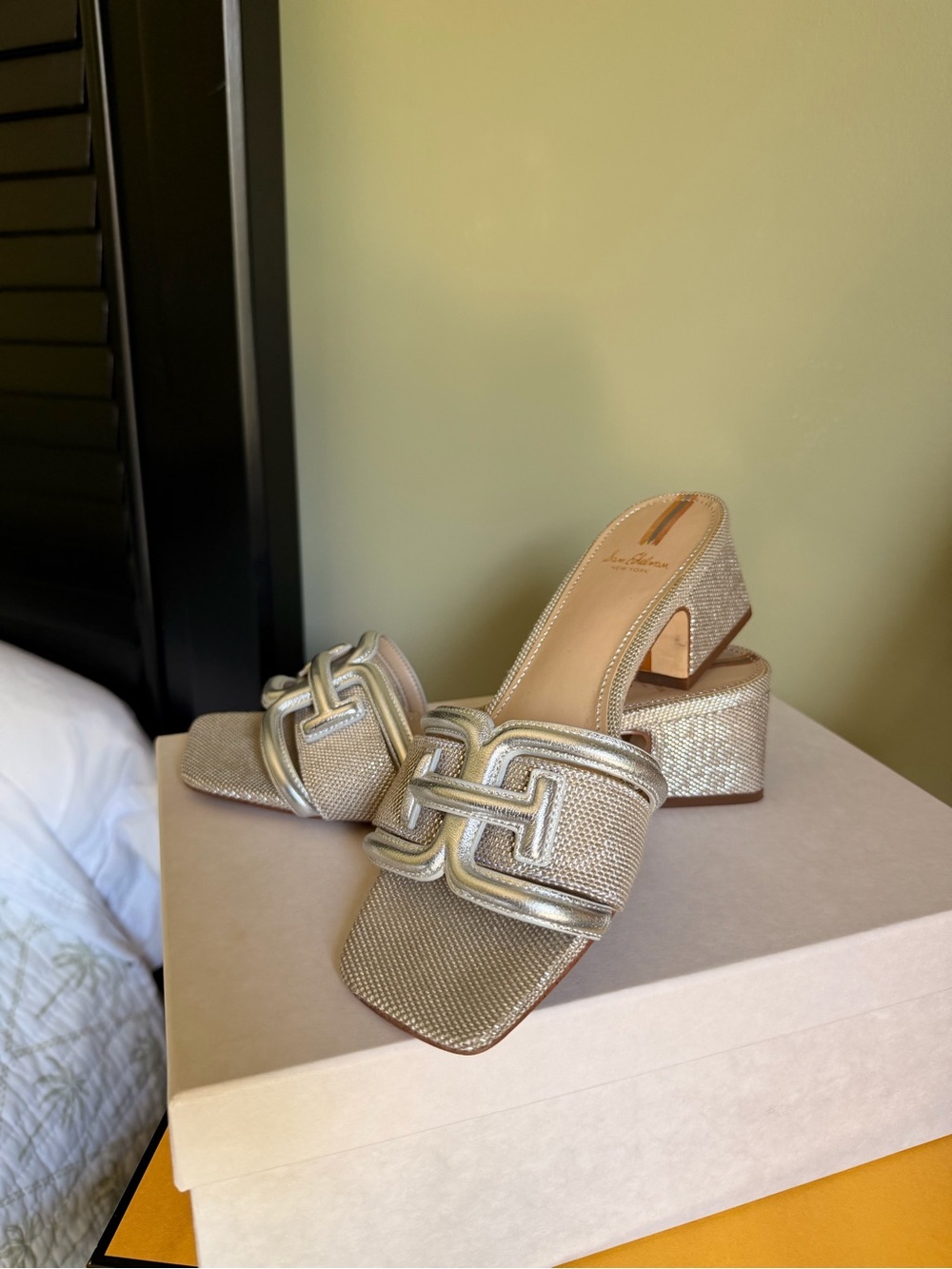 Sam Edelman Metallic Gold Braided Block Heel Mules
